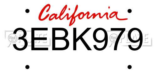 3EBK979 California License Plate