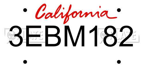 3EBM182 California License Plate