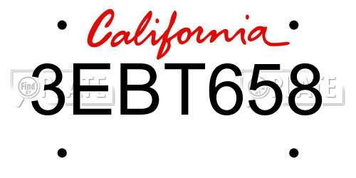 3EBT658 California License Plate