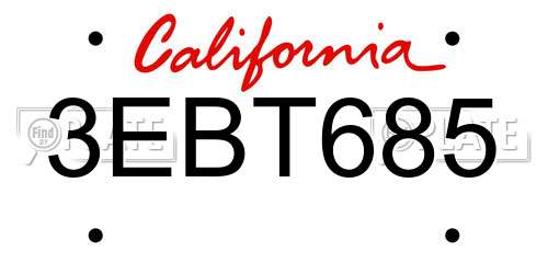 3EBT685 California License Plate