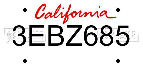 3EBZ685 California License Plate