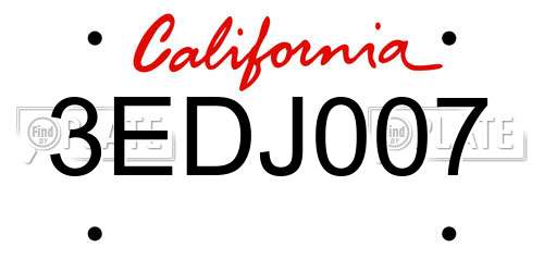 3EDJ007 California License Plate