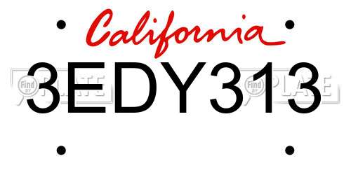 3EDY313 California License Plate