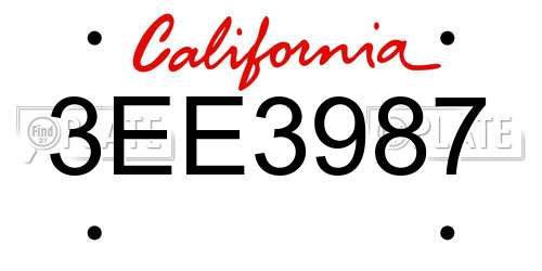3EE3987 California License Plate