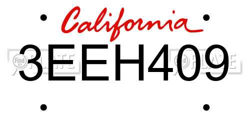 3EEH409 California License Plate