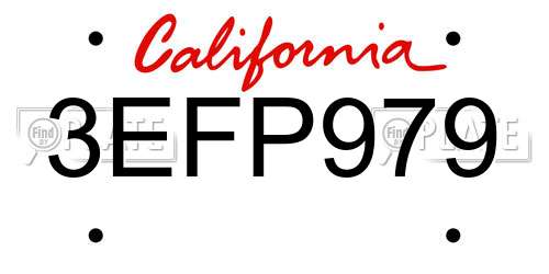 3EFP979 California License Plate