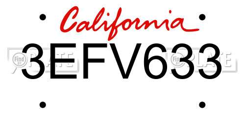 3EFV633 California License Plate