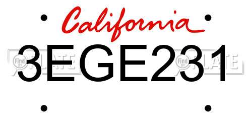3EGE231 California License Plate