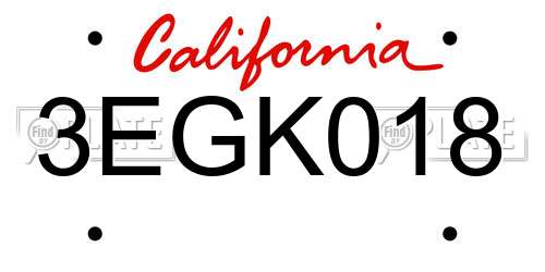 3EGK018 California License Plate