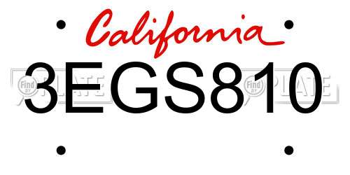 3EGS810 California License Plate
