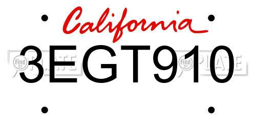 3EGT910 California License Plate