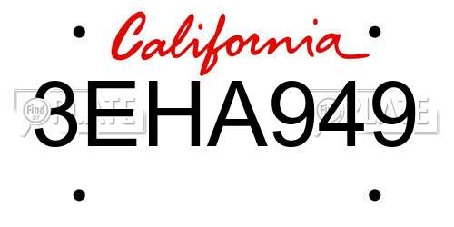 3EHA949 California License Plate