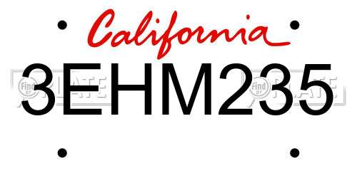 3EHM235 California License Plate