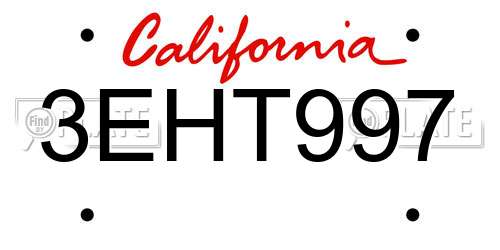 3EHT997 California License Plate