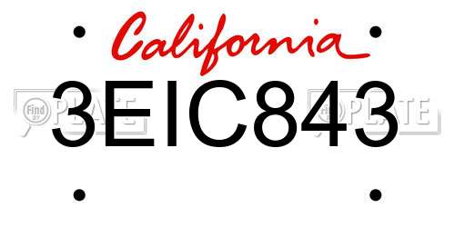 3EIC843 California License Plate