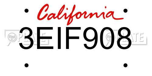 3EIF908 California License Plate