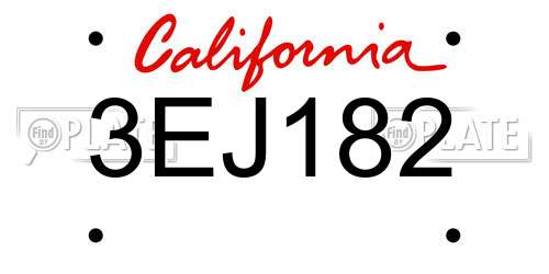 3EJ182 California License Plate