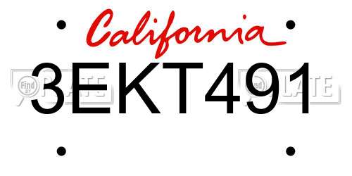 3EKT491 California License Plate