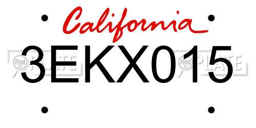 3EKX015 California License Plate
