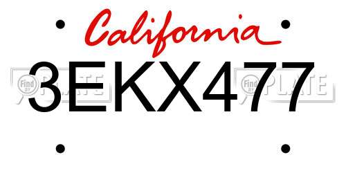 3EKX477 California License Plate