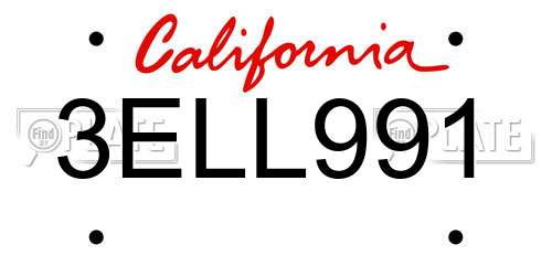 3ELL991 California License Plate