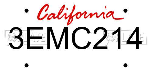 3EMC214 California License Plate