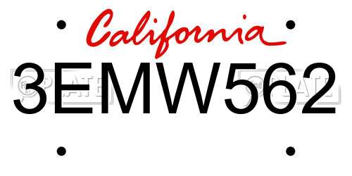 3EMW562 California License Plate