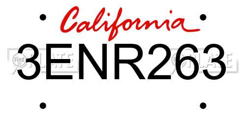 3ENR263 California License Plate