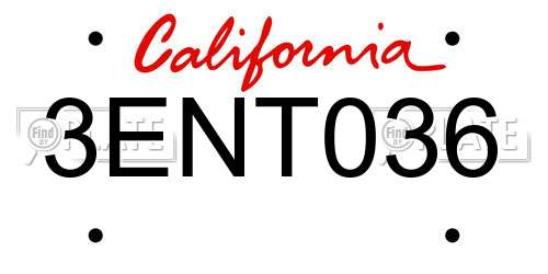 3ENT036 California License Plate