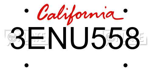 3ENU558 California License Plate