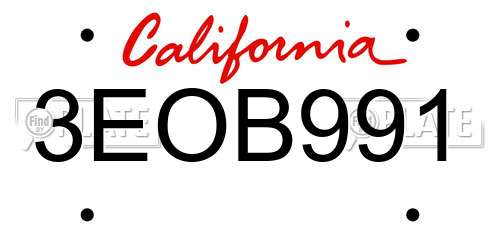 3EOB991 California License Plate