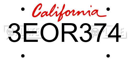 3EOR374 California License Plate