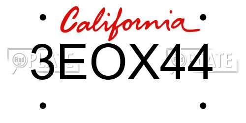 3EOX44 California License Plate