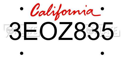 3EOZ835 California License Plate