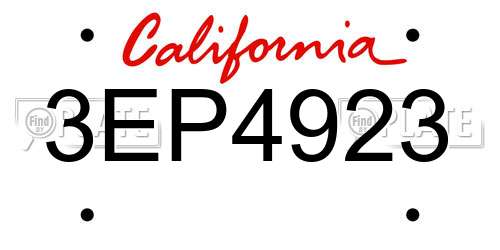 3EP4923 California License Plate