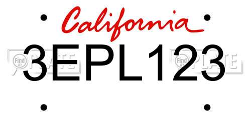 3EPL123 California License Plate