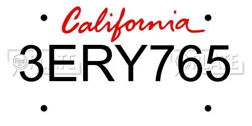3ERY765 California License Plate