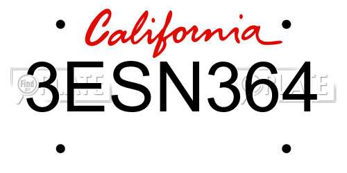 3ESN364 California License Plate