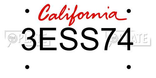 3ESS74 California License Plate