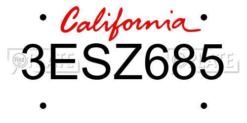 3ESZ685 California License Plate