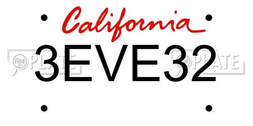 3EVE32 California License Plate