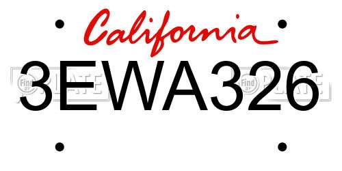 3EWA326 California License Plate