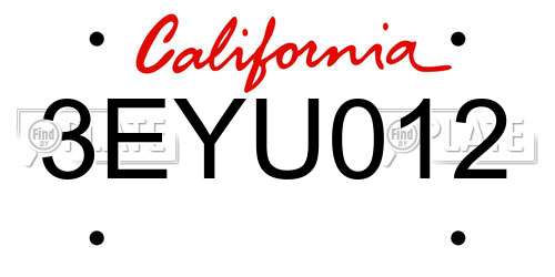 3EYU012 California License Plate