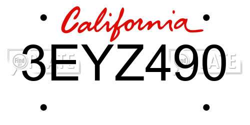 3EYZ490 California License Plate