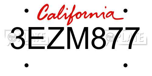 3EZM877 California License Plate