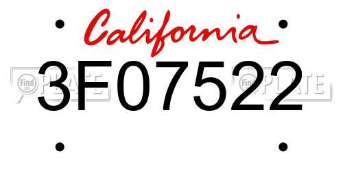 3F07522 California License Plate