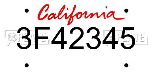 3F42345 California License Plate