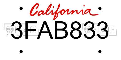 3FAB833 California License Plate