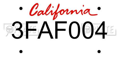 3FAF004 California License Plate