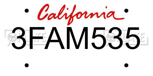 3FAM535 California License Plate